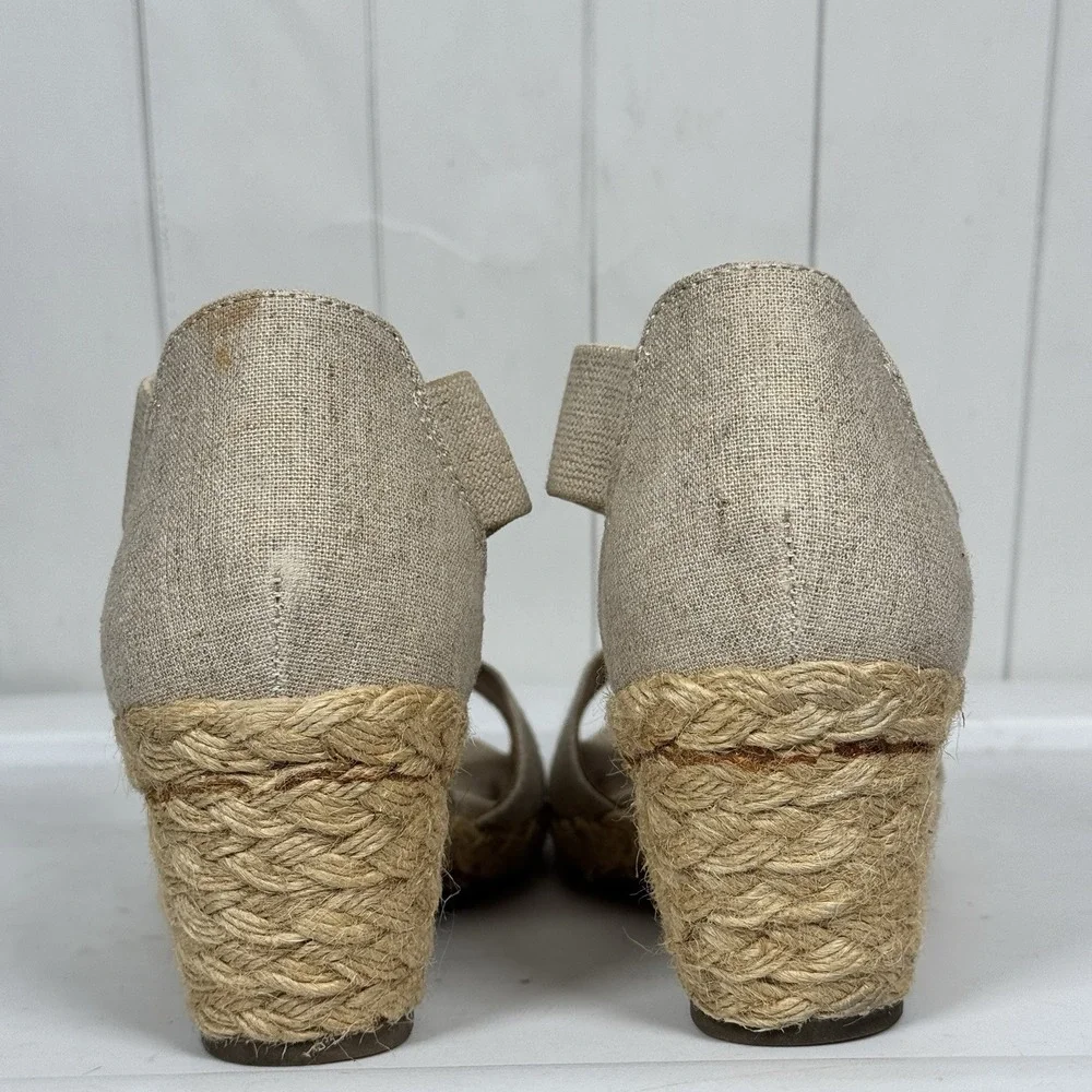 Solanz US 8.5M Helena‎ Espadrille Wedges Strappy Sandals Beige Canvas Chic Shoes
